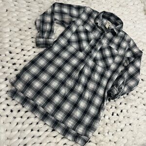 Forever 21 Black & White Plaid Button-Down Shirt Dress